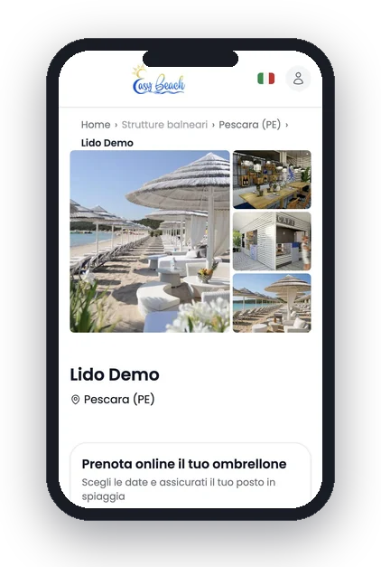 La pagina dello stabilimento sul telefono del cliente