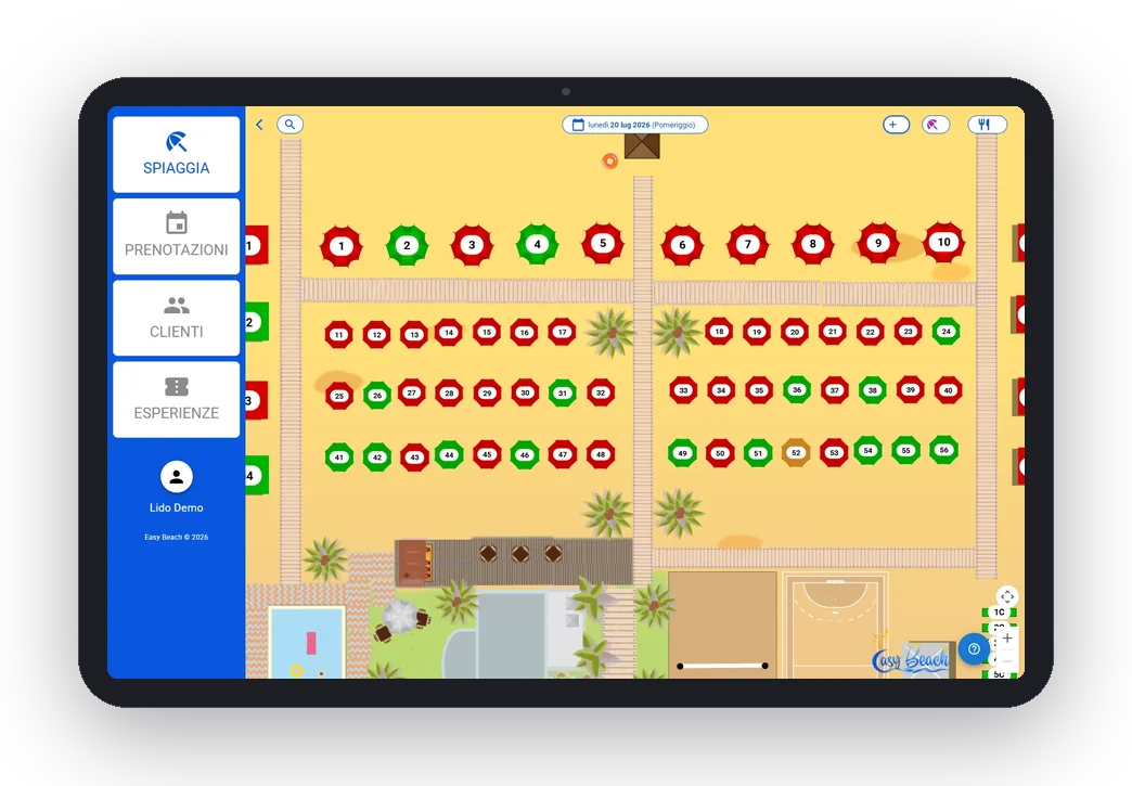 Mappa interattiva Easy Beach con ombrelloni liberi e occupati