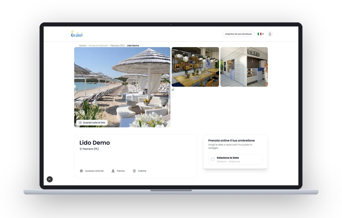 Pagina di prenotazione dello stabilimento su Easy Beach